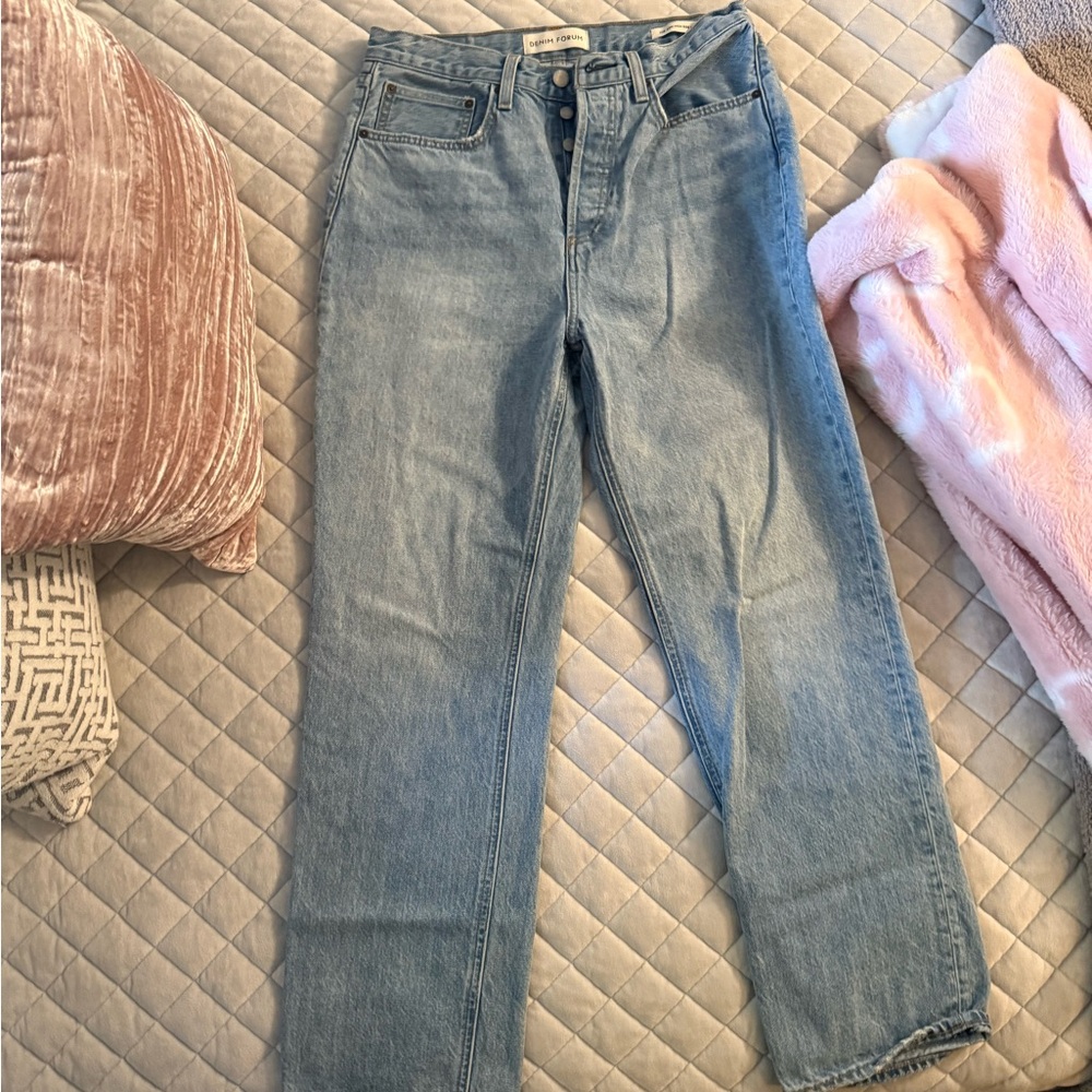 Denim Forum Light Blue High-Rise Straight Leg Jeans